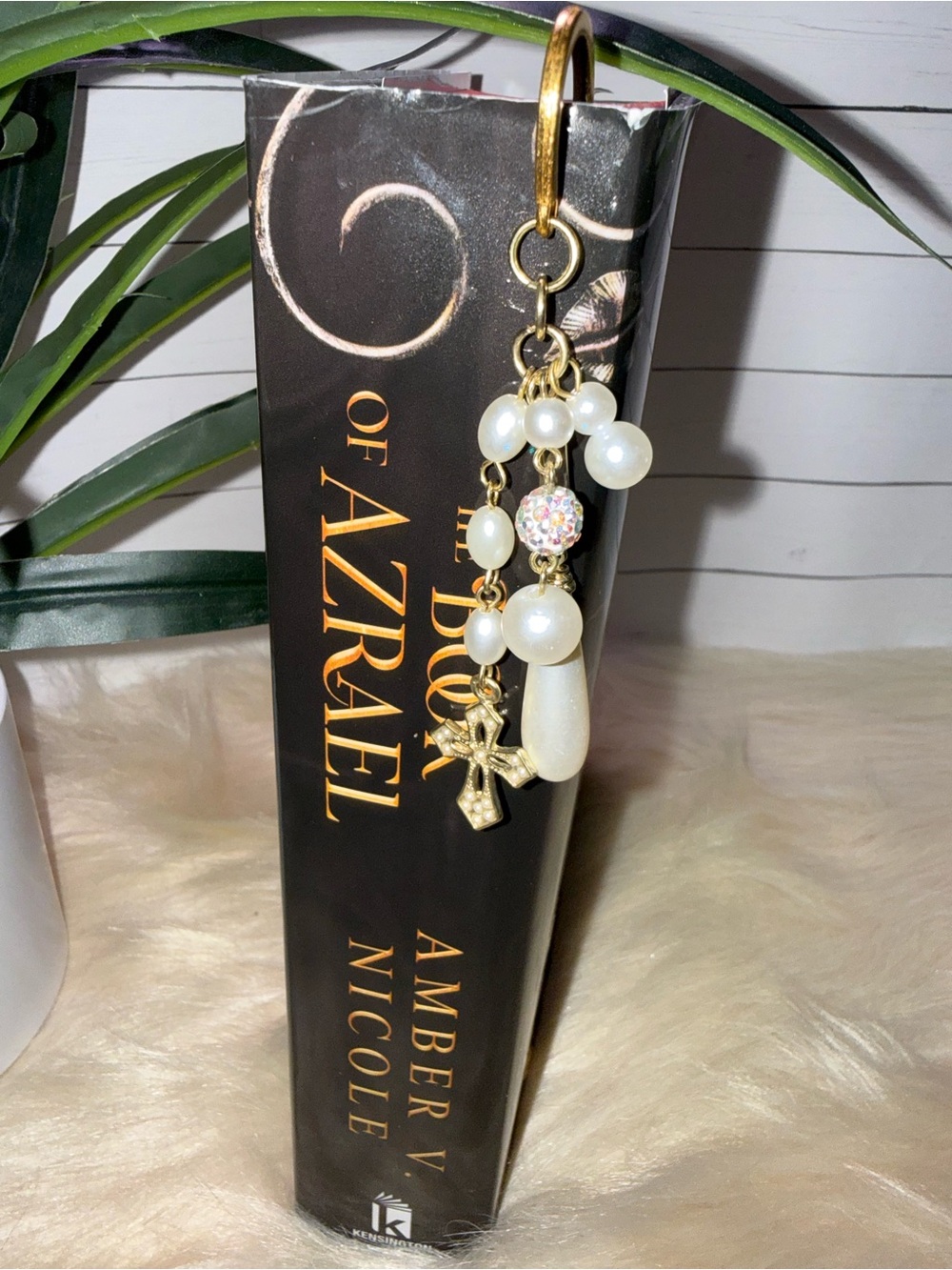 Pearl Charm Bookmark with Gold Accents